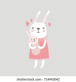 Cute bunny and baby print. Happy mother's day 