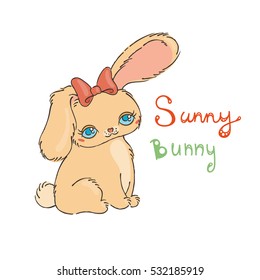 Cute bunny for baby shower or easter card. Hand drawn doodle illustration.