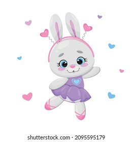  Cute bunny ballerina in a lilac dress is dancing