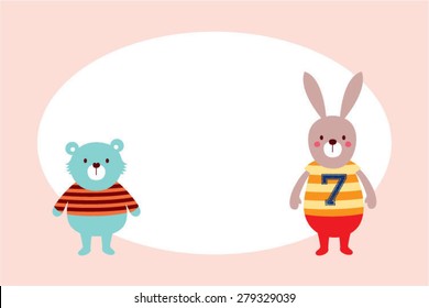 cute bunny and bear greeting card