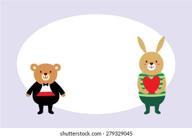 cute bunny and bear greeting card