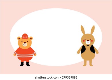 cute bunny and bear greeting card