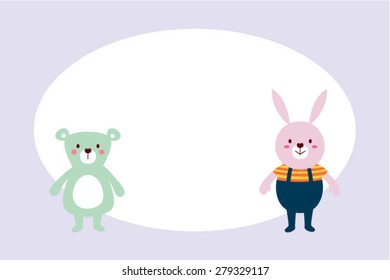 cute bunny and bear greeting card