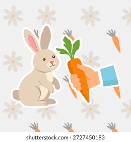 Cute Bunny Being Offered a Fresh Carrot by a Hand