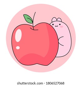 Cute bunny with big apple