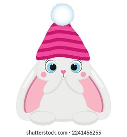 Cute bunny with big ears on a white background