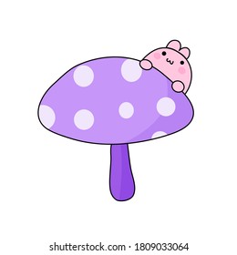 Cute bunny with big mushroom