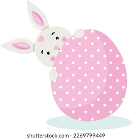 Cute bunny with big pink Easter egg

