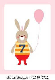 cute bunny birthday party greeting card with balloon