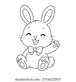 Coelhinho bonito. Imagem em preto-e-branco, linear. Para a concepção de livros de colorir, impressões, cartazes, adesivos, tatuagens, etc. Contorno isolado do vetor.