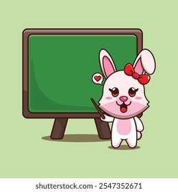 Cute bunny with blackboard cartoon vector illustration. mascot cartoon character vector illustration. design element suitable for poster, brochure, web, mascot, sticker, logo and icon.