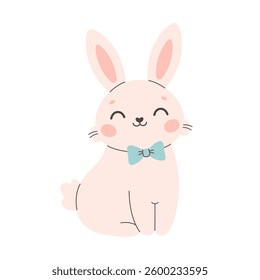 Cute bunny with bow tie. Design for stickers, cards, posters, banners, scrapbooking. Vector illustration in flat style