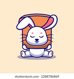 cute bunny with bread cartoon vector icon illustration. animal nature icon concept isolated premium vector. flat design 
