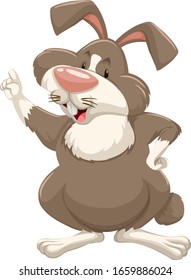 Cute bunny with brown fur on white background illustration