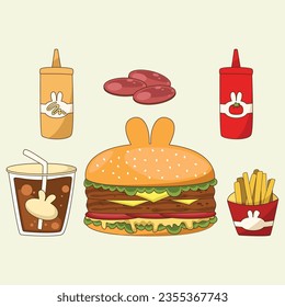 Cute Bunny Burger Vector Illustration