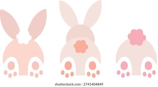 Cute bunny butt with fluffy tail flat vector illustration set.
Adorable rabbit back view tail icon clipart design.
Funny Easter bunny butt with cotton Tail.
Transparent background.