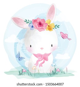 Cute bunny with butterflies illustration