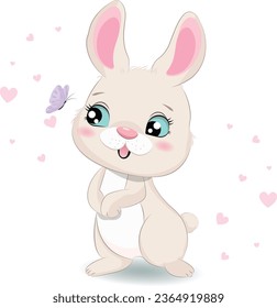 Cute Bunny With A Butterfly vector illustrationt