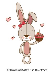 cute bunny with cake in the hand