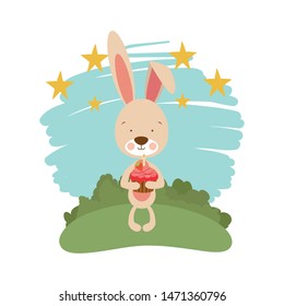 cute bunny with cake in the hand