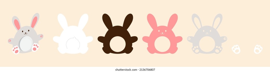 Cute bunny candy holder for kids. Layered paper decoration treat holder for dome. Hanger for sweets, candies for birthday, baby shower, Easter, Christmas. Print, cut out, glue. Vector illustration