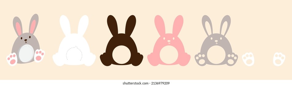 Cute bunny candy holder for kids. Layered paper decoration treat holder for dome. Hanger for sweets, candies for birthday, baby shower, Easter, Christmas. Print, cut out, glue. Vector illustration