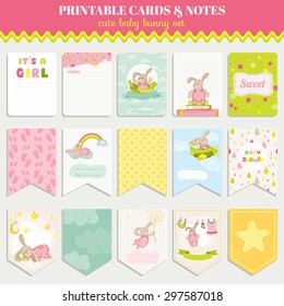 Cute Bunny Card Set. For Birthday, Baby Shower, Party, Design in Vector