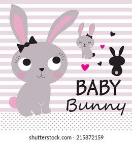 cute bunny card striped background vector illustration