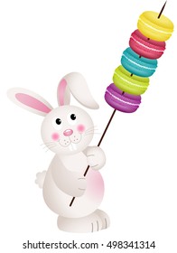 Cute bunny carries macaroons