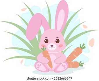 Cute Bunny with Carrot - Children's Vector Illustration