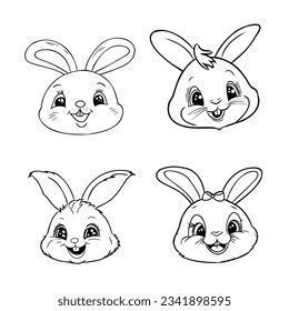 Cute Bunny and Carrot collection. Hand drawn vector illustration