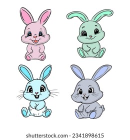 Cute Bunny and Carrot collection. Hand drawn vector illustration