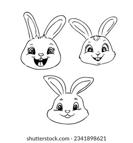 Cute Bunny and Carrot collection. Hand drawn vector illustration