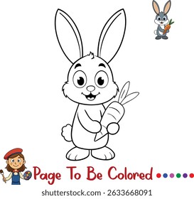 Cute Bunny with Carrot Coloring Page for Kids Printable Animal Activity