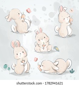 Cute Bunny and Carrot Doodle Set