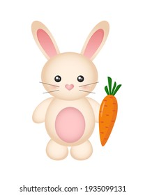 Cute bunny with carrot isolated on white background. Vector illustration