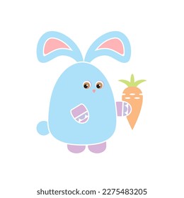 Cute bunny with carrot isolated on white. Vector illustration in children's style.