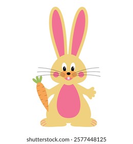 Cute bunny with carrot. Isolated vector illustration in flat style.