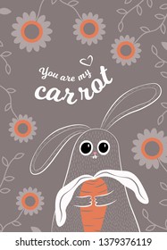 Cute Bunny with Carrot Love Postcard 