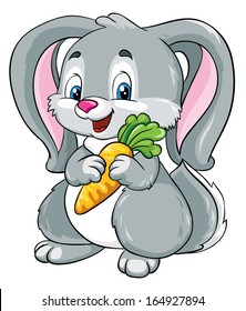 cute bunny with carrot on a white background, vector illustration