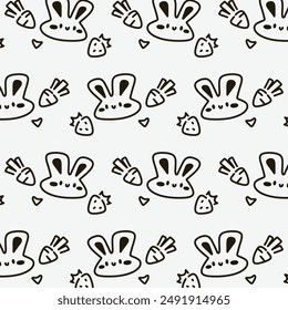 Cute Bunny and Carrot Pattern. Adorable Hand Drawn Bunny Design. 