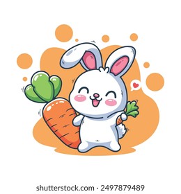 Cute bunny with carrot. Vector illustration in cartoon style. Cartoon character.