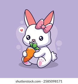 Cute bunny with carrot. Vector illustration in a flat style.