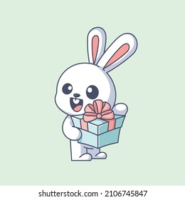 Cute bunny carrying a gift box