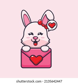 cute bunny cartoon character with love message