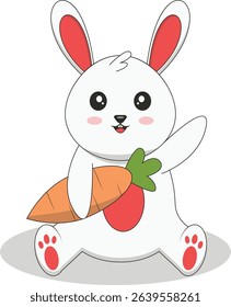 Cute Bunny Cartoon Character on White Background. Vector Illustration