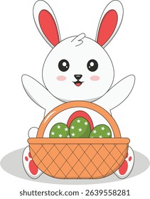 Cute Bunny Cartoon Character on White Background. Vector Illustration
