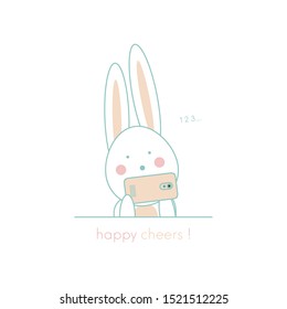 Cute bunny cartoon character with quote gesture on white background