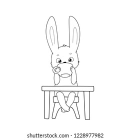 Cute bunny cartoon character, vector illustration. Coloring book for kids.