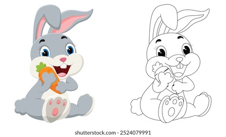 Cute bunny cartoon, coloring page for children drawing education